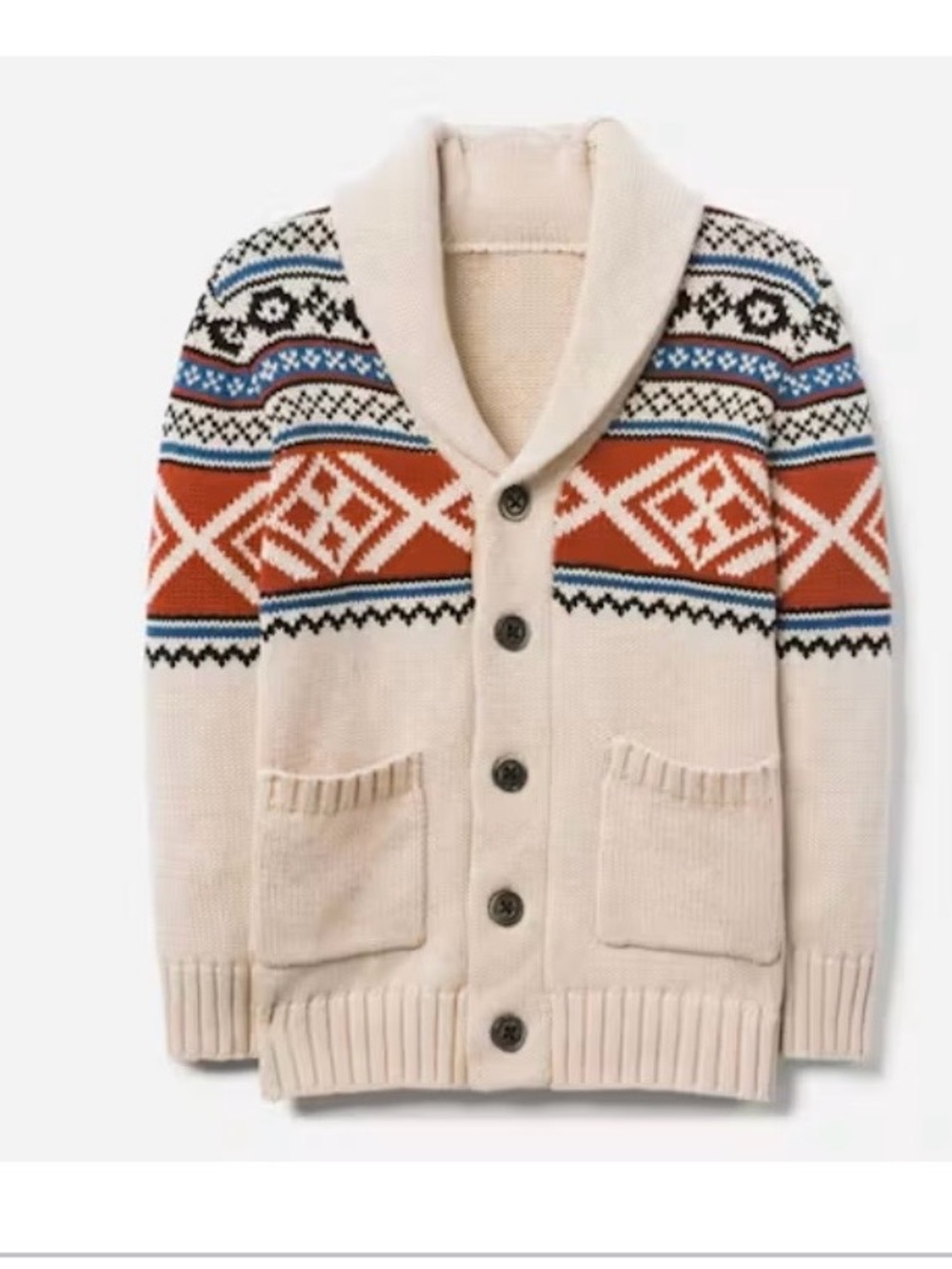 Gymboree Boys Fair Isle Shawl Collar Cardigan Size XL (14) 100% Cotton